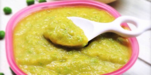 Puré de pollo, papa, zanahoria y chícharos