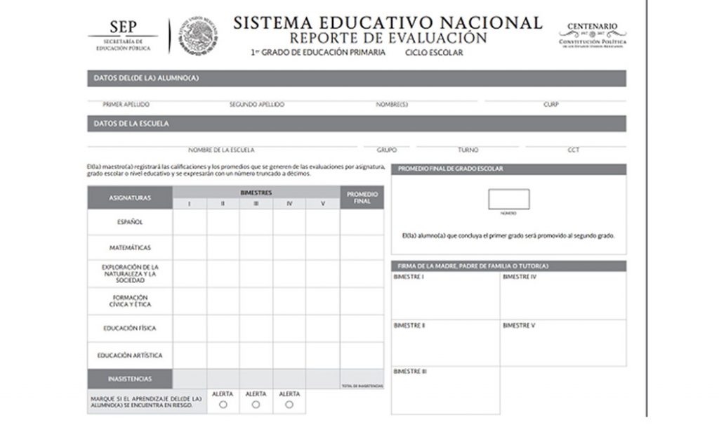 Boleta de calificaciones del ciclo escolar 2020-2021 de la SEP