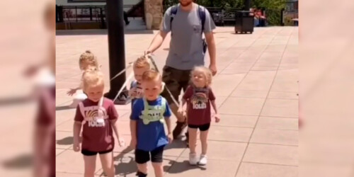Critican a papá por pasear a sus 5 hijos con correa