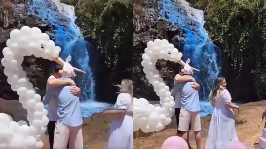 pareja tiñe de azul cascada